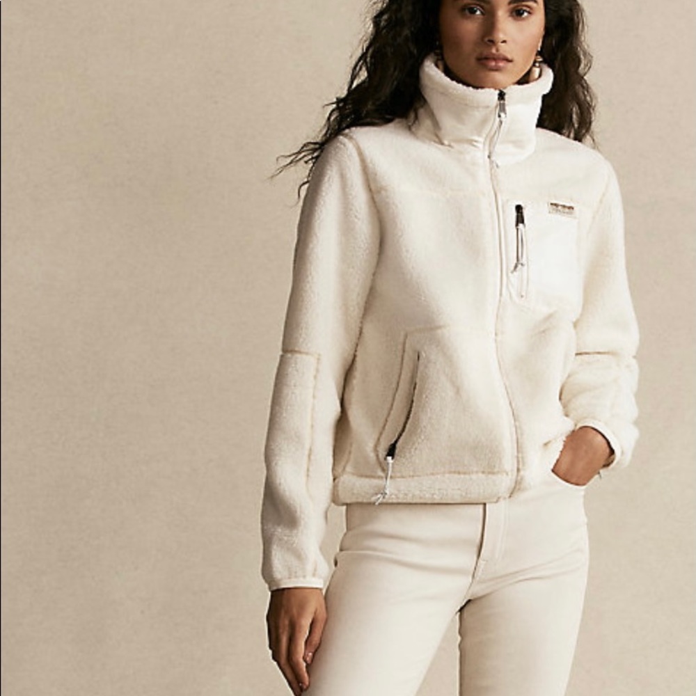 Ralph Lauren Leather Trim Fleece Jacket S
